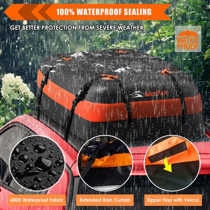 MeeFar Rooftop Cargo Carrier Car Roof Bag 21 Cubic Feet 100% Waterproof Car Top Carrier, Fits All Vehicle with/Without Rack,Include Anti-Slip Mat,10 Reinforced Straps,6 Door Hooks,Luggage Lock