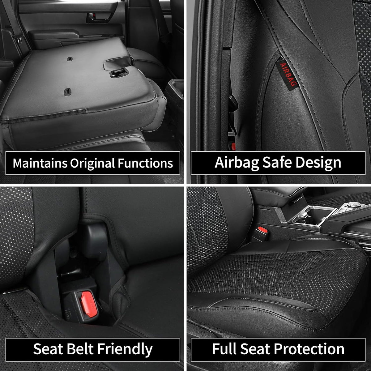 EKR Tacoma Car Seat Covers Custom Fit for Toyota Tacoma (Petrol) 2024 2025 2026 DoubleCab/CrewCab SR/SR5/TRD Sport/TRD Off-Road/Limited -Truck Seat Covers Full Set,Faux Leather(Black)
