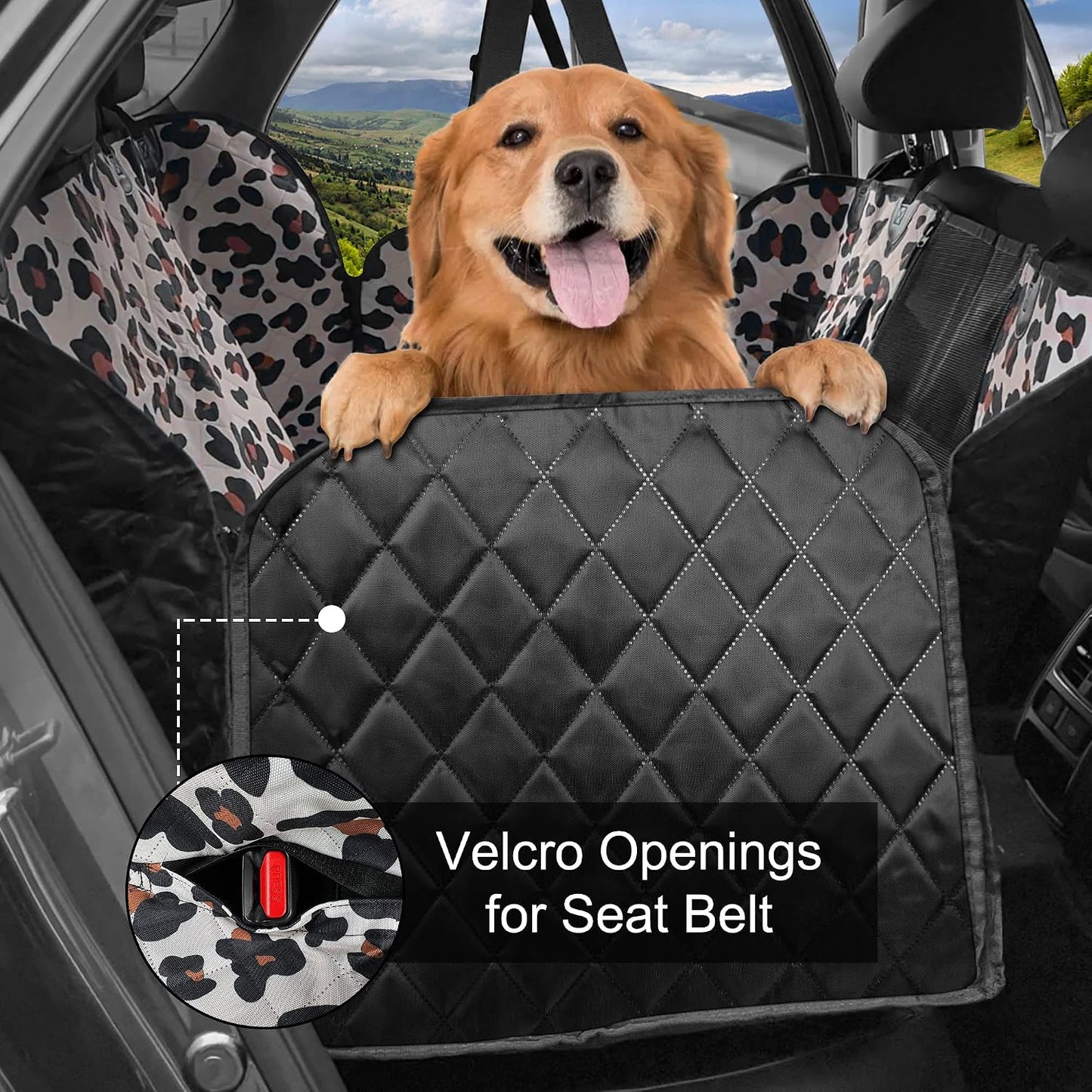 Femuar Dog Car Seat Cover with Storage Pockets Mesh Visual Window, Waterproof Nonslip , Heavy Duty Scratchproof Pet Dog Back Seat Cover Hammock for Cars Trucks and SUVs