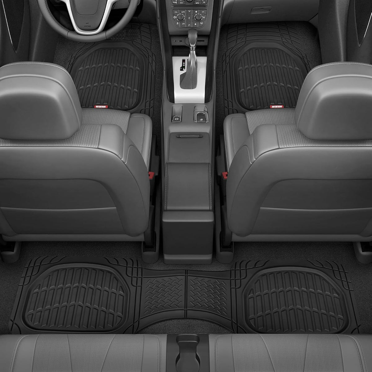 Motor Trend FlexTough 4-Piece Heavy Duty Floor Mats for Cars Trucks SUVs, Automotive Floor Mats Car Mats Full Set Front, Rear & Cargo, Trim-To-Fit Semi-Custom Deep Dish All Weather Rubber Mats - Black