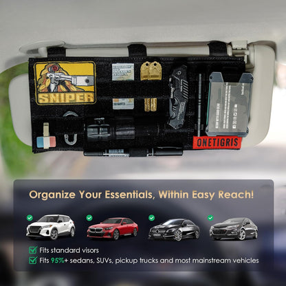 ONETIGRIS Molle Visor Panel Organizer, Tactical Car Sun Visor Organizer Molle Patch Panel Vehicle Visor Storage Holder Pouch, Molle Webbing with Hook-and-Loop Straps for Cars, Trucks, Suvs etc.