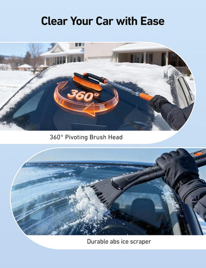 AstroAI 47.2" Ice Scrapers for Car Windshield and Extendable Snow Brush with Foam Grip and 360° Pivoting Brush Head for Auto Car Truck and SUV(Orange)