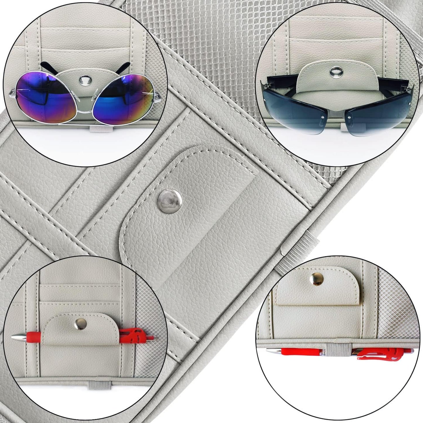 Da by Car Sun Visor Organizer, Multi-Pocket Visor Organizer Storage Pouch for Cars, SUVs & Trucks with Double Zippers, Elastic Bands & Glasses Clip - Organizes Essentials Keep Tidy (Black)