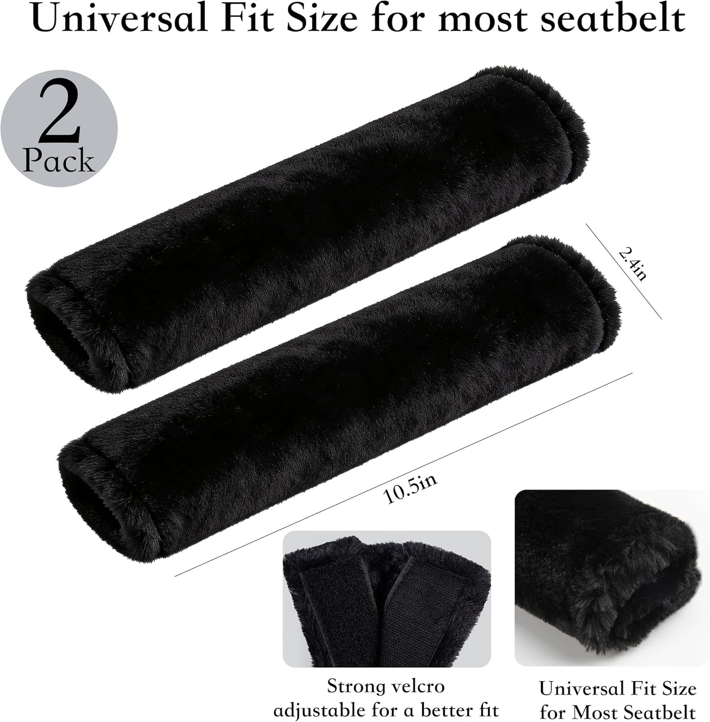 Amooca Soft Faux Fur Universal Fit Seatbelt Cover Car Truck SUV Airplane Seat Belt Shoulder Pad for Carmera Backpack Straps Neck Cushion Protector 2 Pack 10.5in Dark Gray