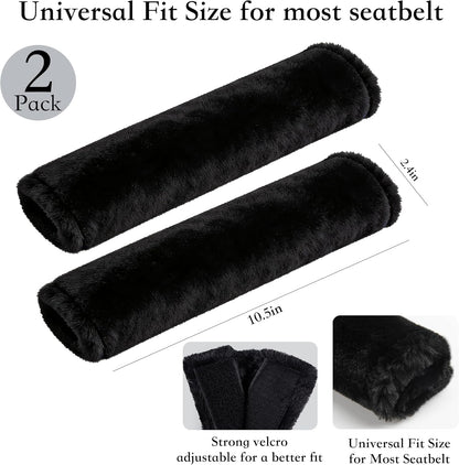 Amooca Soft Faux Fur Universal Fit Seatbelt Cover Car Truck SUV Airplane Seat Belt Shoulder Pad for Carmera Backpack Straps Neck Cushion Protector 2 Pack 10.5in Dark Gray