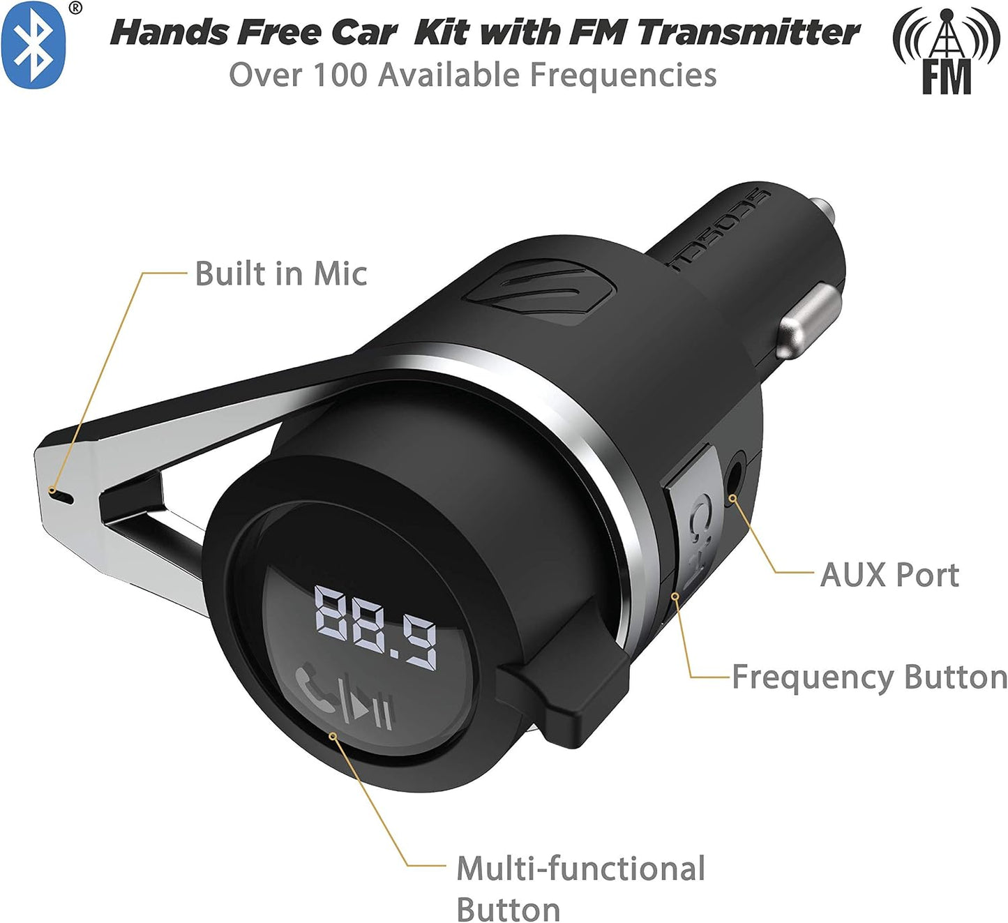 Scosche BTAXS2 Hands-Free Audio Kit, Bluetooth Receiver for Car Stereo with Noise Cancelling and Relocation Mount, 3.5mm Bluetooth Adapter for Car Radio AUX input Compatible with Siri/Google Assistant