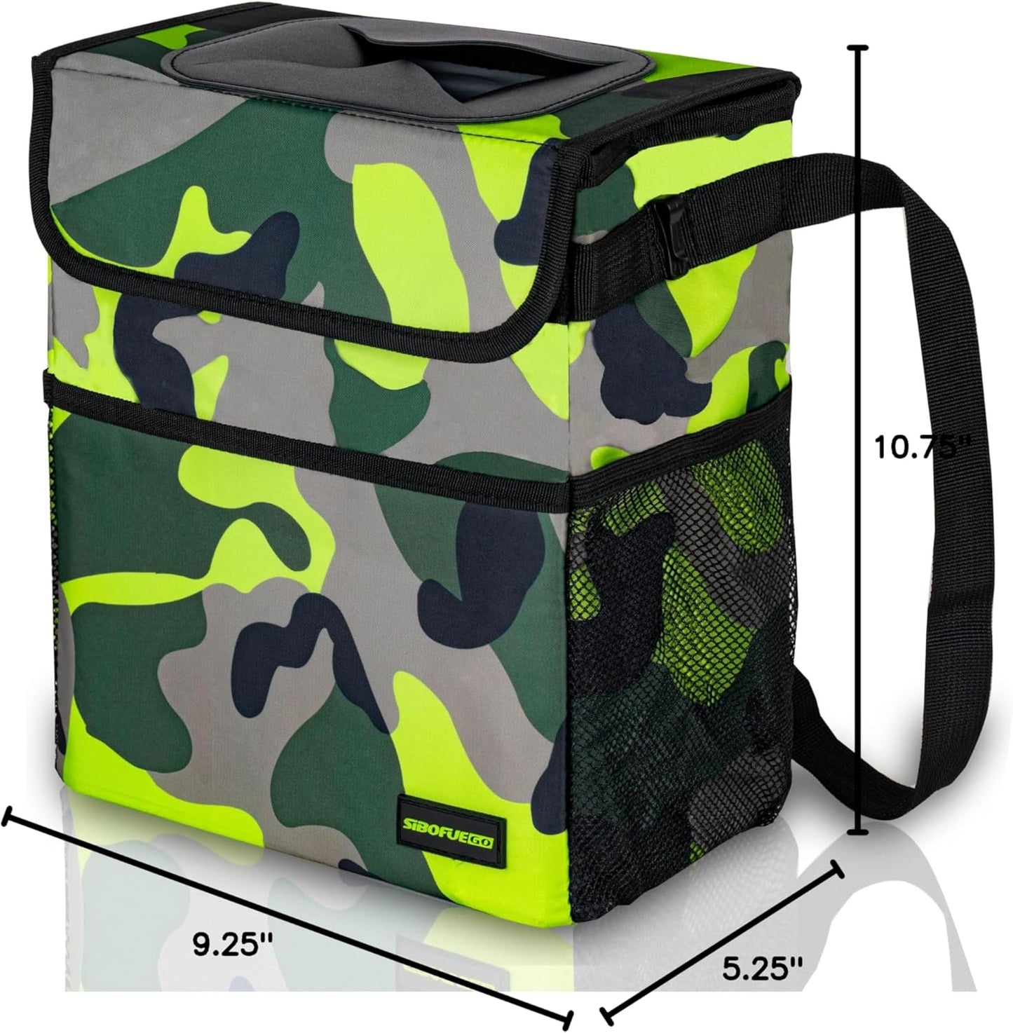 SIBOFUEGO Cute Car Trash Can with Lid – Multipurpose Collapsible Trash Bin for Car, Leak-Proof Organizer, Waterproof Garbage Can with Storage Pockets & Adjustable Straps, 2 Gallons (Black Leopard)