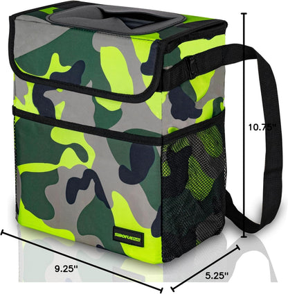 SIBOFUEGO Cute Car Trash Can with Lid – Multipurpose Collapsible Trash Bin for Car, Leak-Proof Organizer, Waterproof Garbage Can with Storage Pockets & Adjustable Straps, 2 Gallons (Black Leopard)