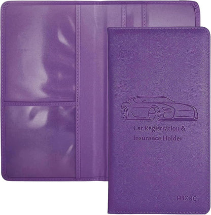 Car Registration and Insurance Card Holder - Leather Vehicle Glove Box Automobile Documents Paperwork Wallet Case Organizer for ID, Driver's License, Key, Cards - Car Accessories for Women&Men