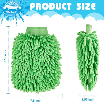 Toulite 16 Pcs Car Wash Mitt Chenille Microfiber Wash Mitt Double Sided Glove Cleaning Drying Mitts (7.48 x 10.24 Inch,Royal Blue,Green)