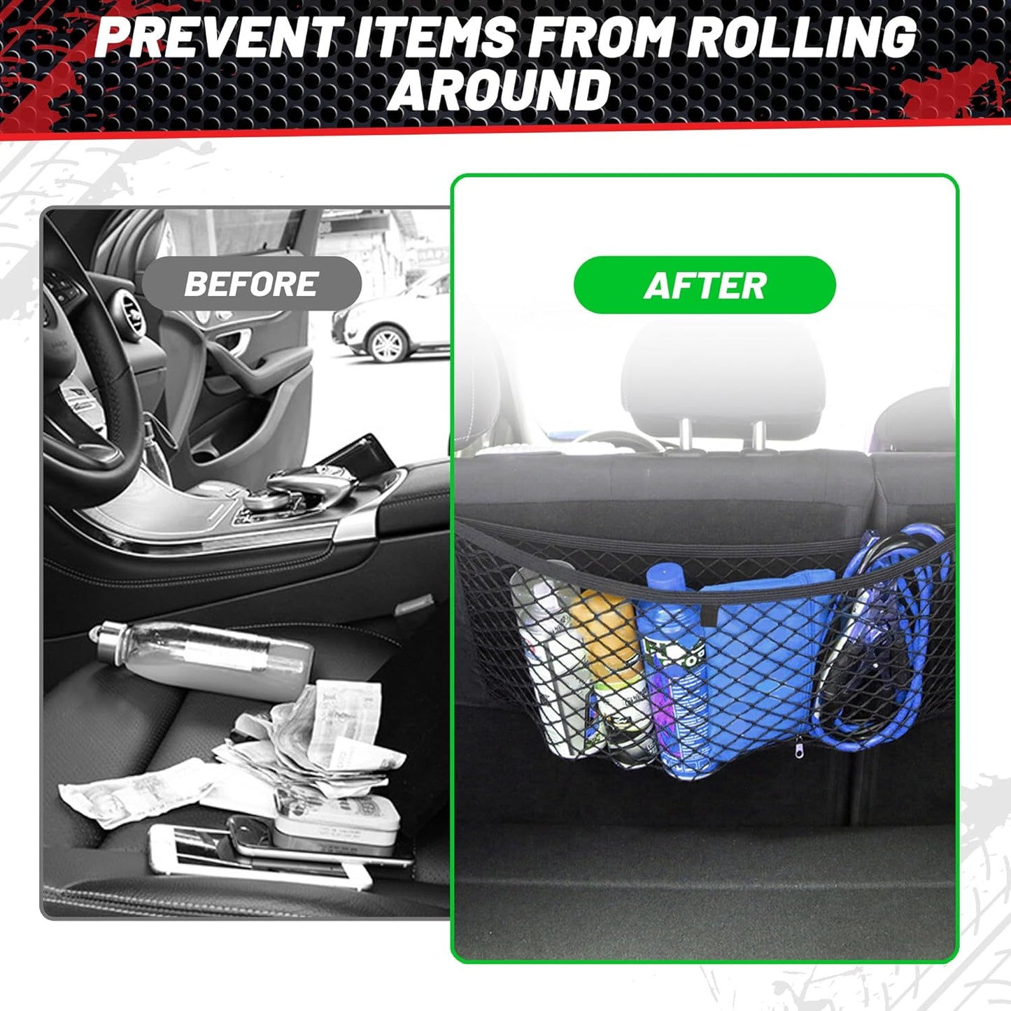 RED WOLF 2 Pcs Universal Cargo Net Pocket Elastic Mesh Netting Car Mesh Pouch for Trunk RV Boats Home Cargo Storage Mesh with Screws and Hooks (25.6'' x 9.8'')