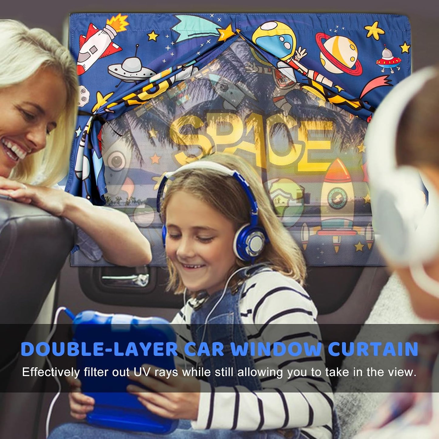Car Window Shades, 2 PCS Magnetic Double Layer Auto Sun Shade for Side Windows Privacy Full Covers/Half Shade Options Back Car Window Curtains for Baby Protection