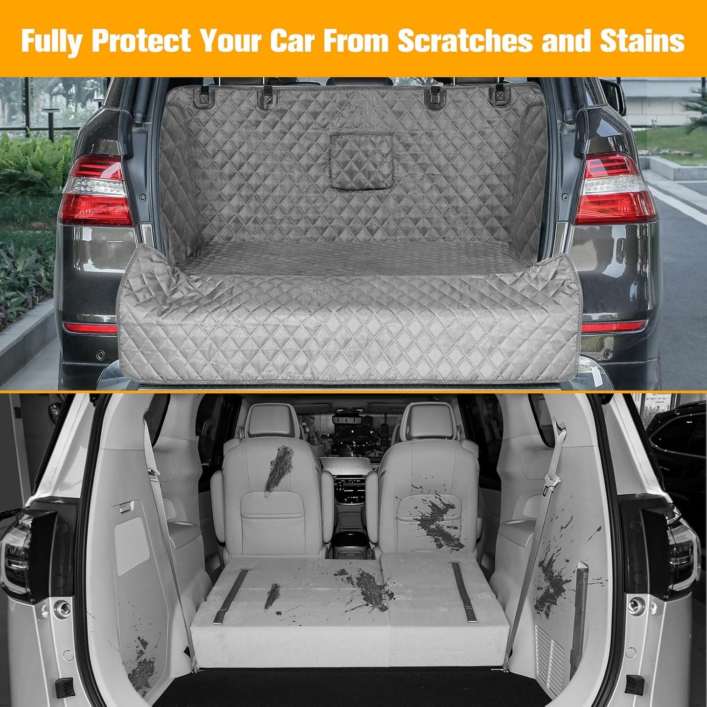 PETICON SUV Cargo Liner for Dogs, Waterproof Trunk Cover for SUVs with Bumper Flap Protector, Scratchproof Durable 600D Oxford Fabric, Non-Slip, Machine Washable