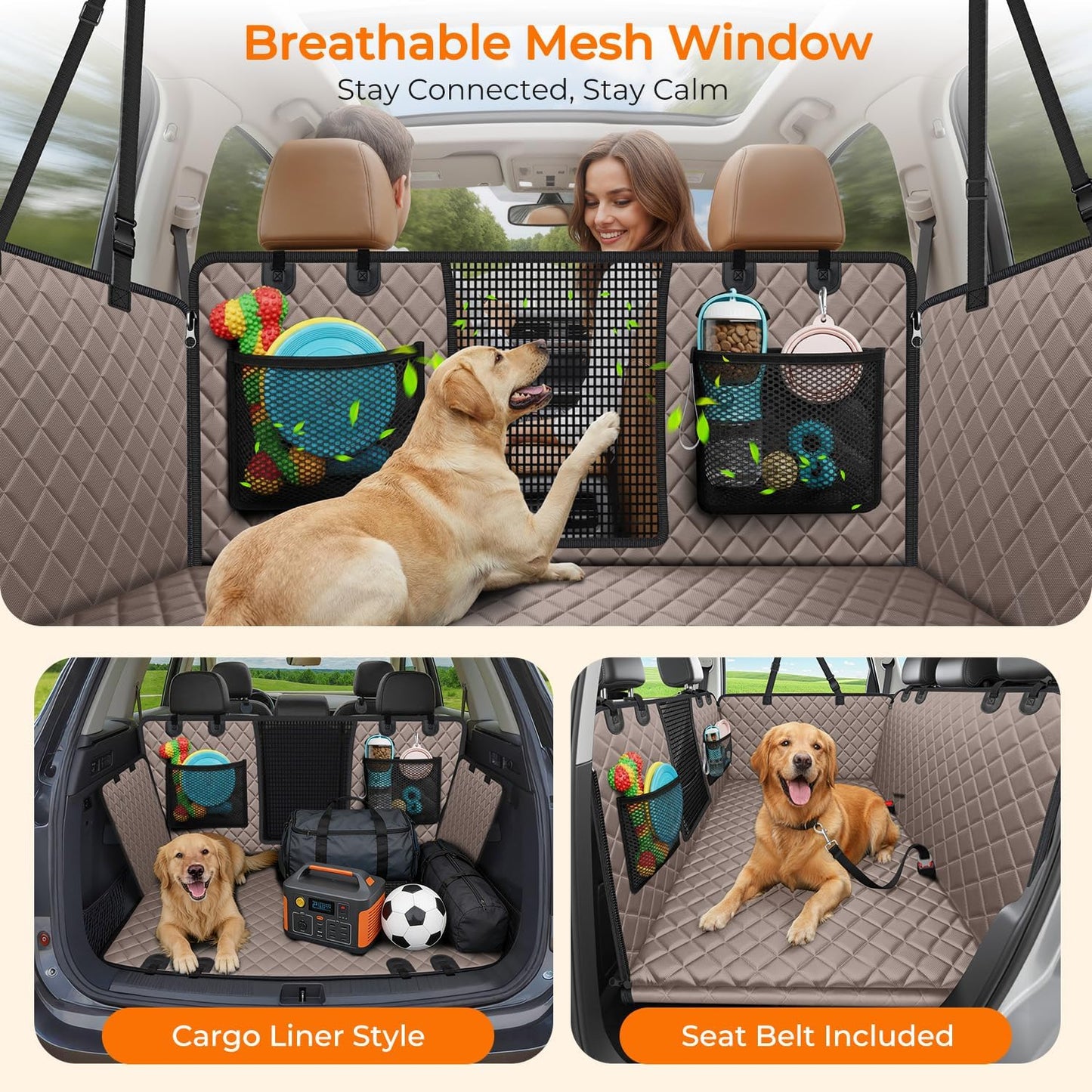 URPOWER 2026 Upgraded Back Seat Extender for Dogs - Large Hard Bottom Dog Car Seat Cover Holds 550lbs, Waterproof Dog Hammock Pet Bed with High-Density Foam Non-Slip Backseat Protector