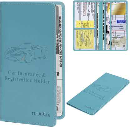 TILDOSAC Leather Car Registration and Insurance Card Holder, Car Document Holder for Cards License with Magnetic Shut (Black, large)