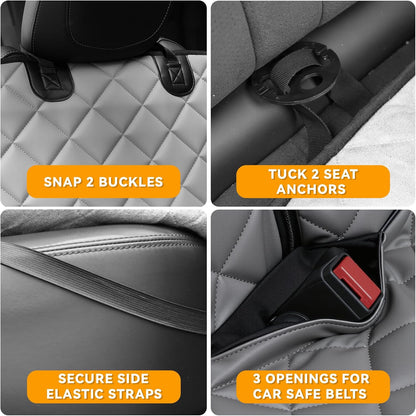 Dog Car Seat Cover for Back Seat, Waterproof Back Seat Covers for Dogs, PU Leather Nonslip Bench Dog Seat Cover Universal Fit Most Vehicles,SUVs,Small Trucks（Black,Standard）