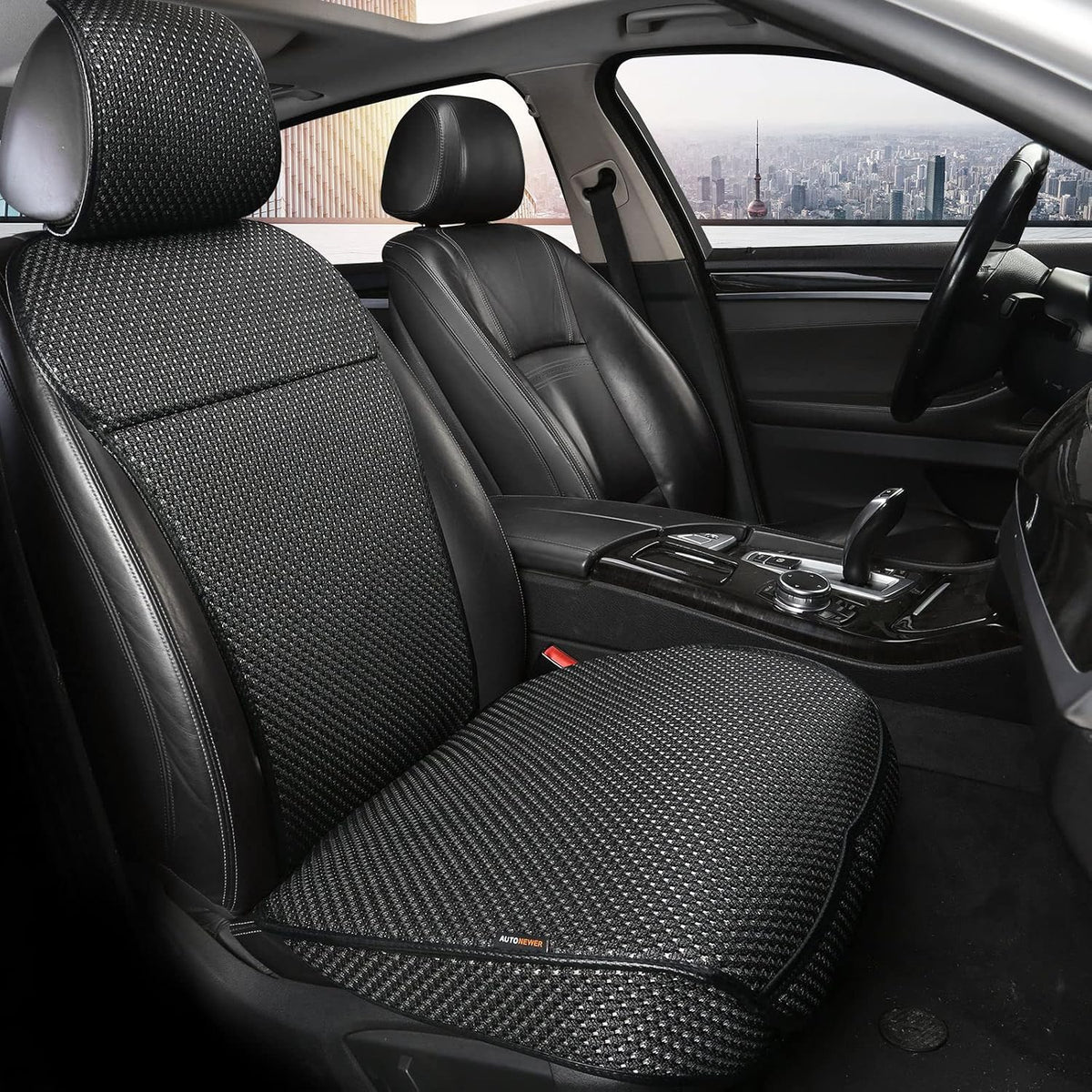 Auto Newer Luxury Breathable Car Seat Cover Fit Four Seasons, Universal Front of Car Seat Cushions, Bottom Seat Covers of Full Wrapped Edge,Universal Fit for 95% Cars,SUV,Pickup(Beige，2PCS)