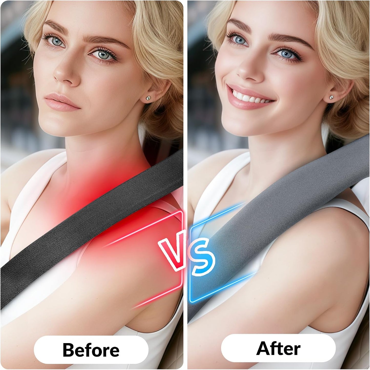 Extra Long Car Seat Belt Cover, 2Pack Waterproof Seatbelt Shoulder Pad for Comfortable Driving, Soft Seatbelt Strap Covers for Adults Kids Women & Men, Machine Washable, Grey