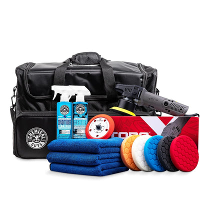 Chemical Guys TORQX Random Orbital Polisher, Pads, Polishes, and Compounds Kit - Car Polishing Kit Safe for Trucks, SUVs, Motorcycles, and More, 700W Motor, 8mm Orbit, 9-Piece Set