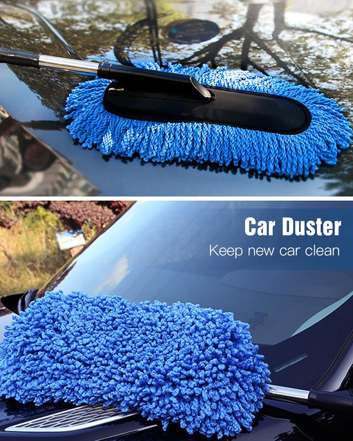 YeewayVeh Car Duster Exterior Scratch Free Microfiber Car Cleaning Brush, Extendable Handle Pollen and Dust Brush for Truck, SUV, Vehicles and Home Cleaning, Gray and Red
