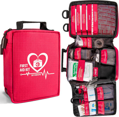 First Aid Kit with Rapid-Response Labeled Compartments, Compact Waterproof Emergency Kit with Molle Straps for Car, Camping, Home, Hiking, Travel