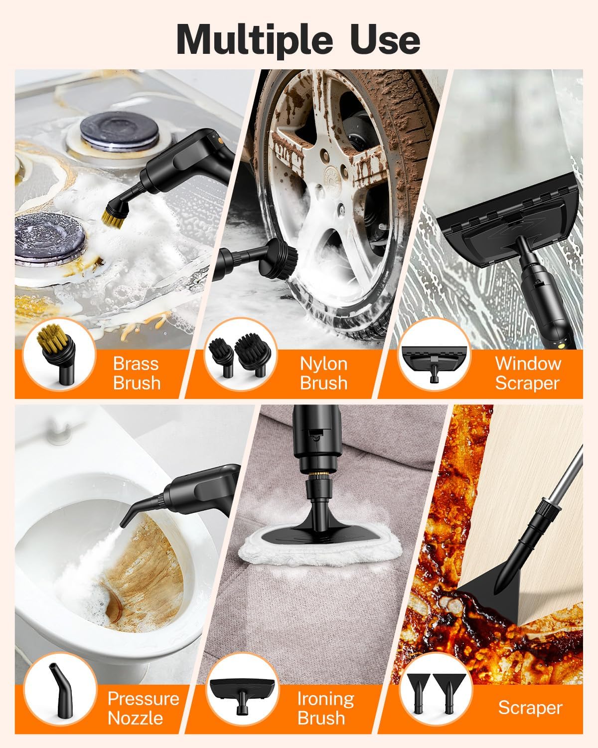 ODSD Steam Cleaner for Home & Car, 15s Fast Heating Handheld Steam Cleaner with 1.6L Tank, 3-Level Pressurized Steamer for Cleaning Tile, Grout, Sofa & Car Detailing