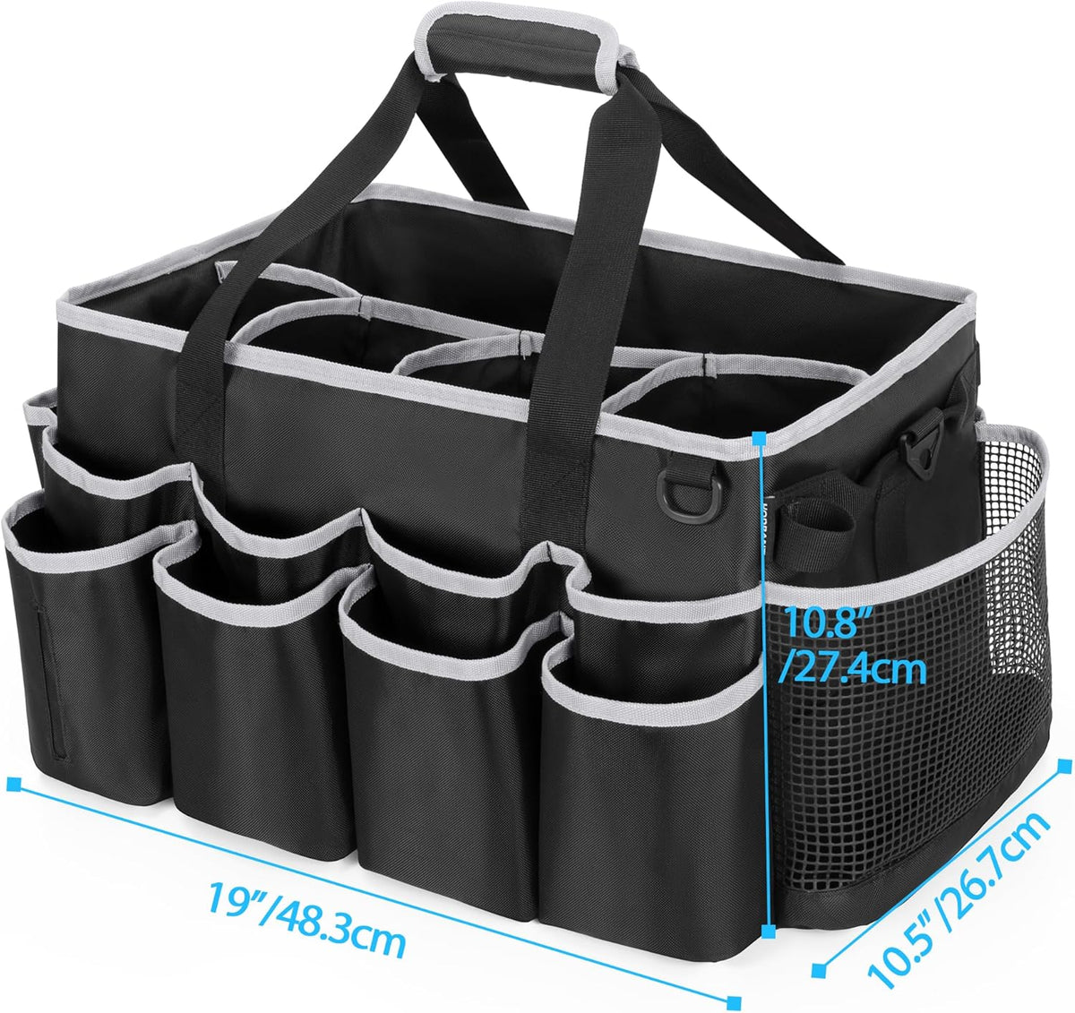HODRANT Extra-Large Wearable Cleaning Caddy, Organizer Bag for Products, Housekeeper Tote With Pad, Handle & Divider, Car Wash Tools Bag for Detailing Supplies, Gray Edge