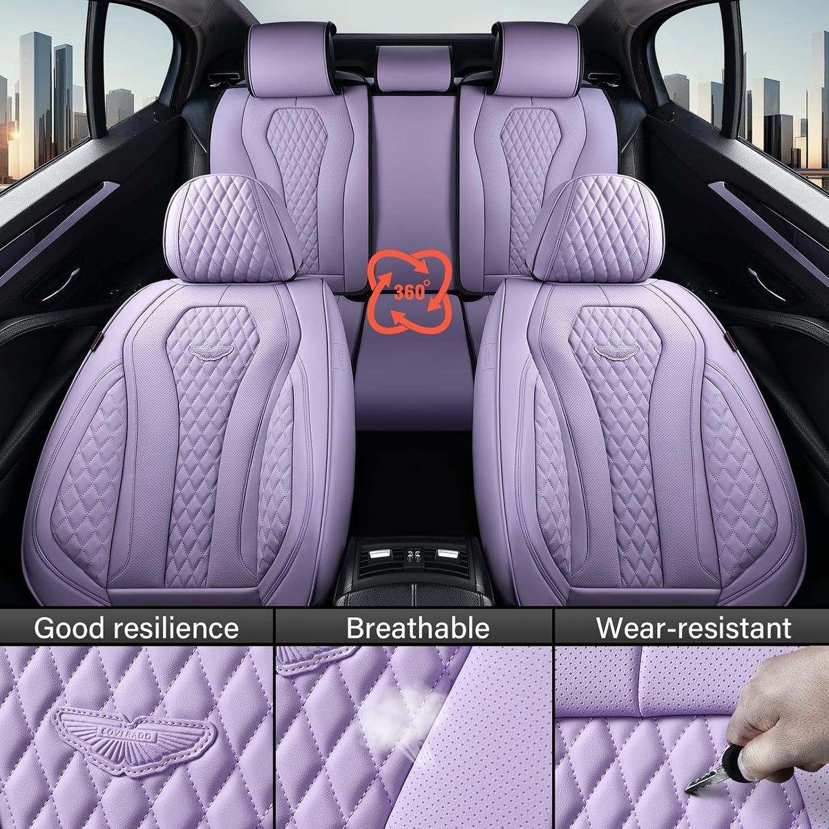 Coverado Seat Covers, Car Seat Covers Full Set, Black Car Seat Cover, Car Seat Covers Front Seats Back Seat Cover, Waterproof Car Seat Cushion, Leather Seat Covers Seat Protector Fit for Most Cars