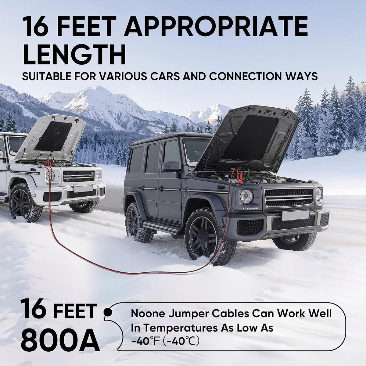 NOONE Jumper Cables for Car Battery, Heavy Duty Automotive Booster Cables for Jump Starting Dead or Weak Batteries (10-Feet)