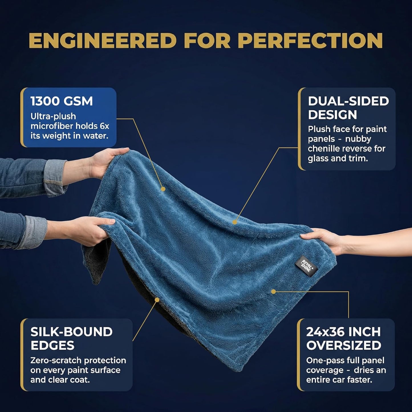 Car Drying Towel | Extra-Large, Ultra Soft & Super Absorbent Double Sided Towel for Drying Cars, Trucks & SUVs - 35" x 24", 1300 GSM | Won’t Leave Streaks, Spots or Scratches