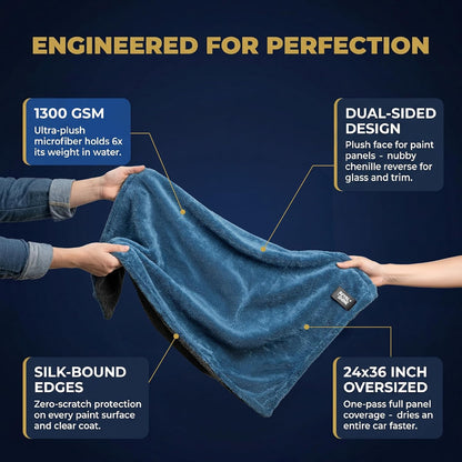 Car Drying Towel | Extra-Large, Ultra Soft & Super Absorbent Double Sided Towel for Drying Cars, Trucks & SUVs - 35" x 24", 1300 GSM | Won’t Leave Streaks, Spots or Scratches