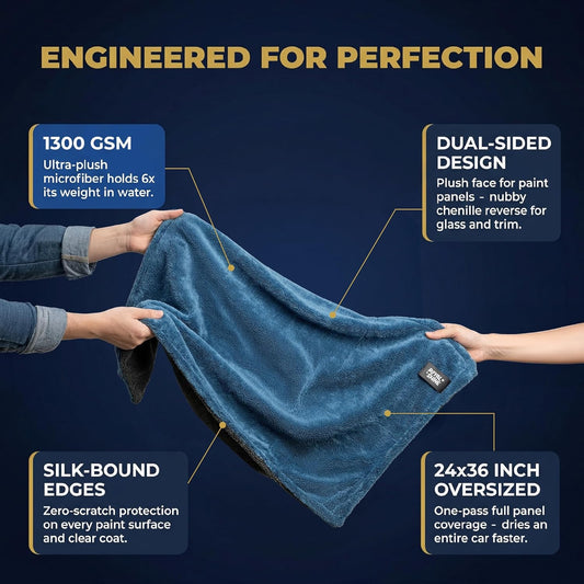 Car Drying Towel | Extra-Large, Ultra Soft & Super Absorbent Double Sided Towel for Drying Cars, Trucks & SUVs - 35" x 24", 1300 GSM | Won’t Leave Streaks, Spots or Scratches
