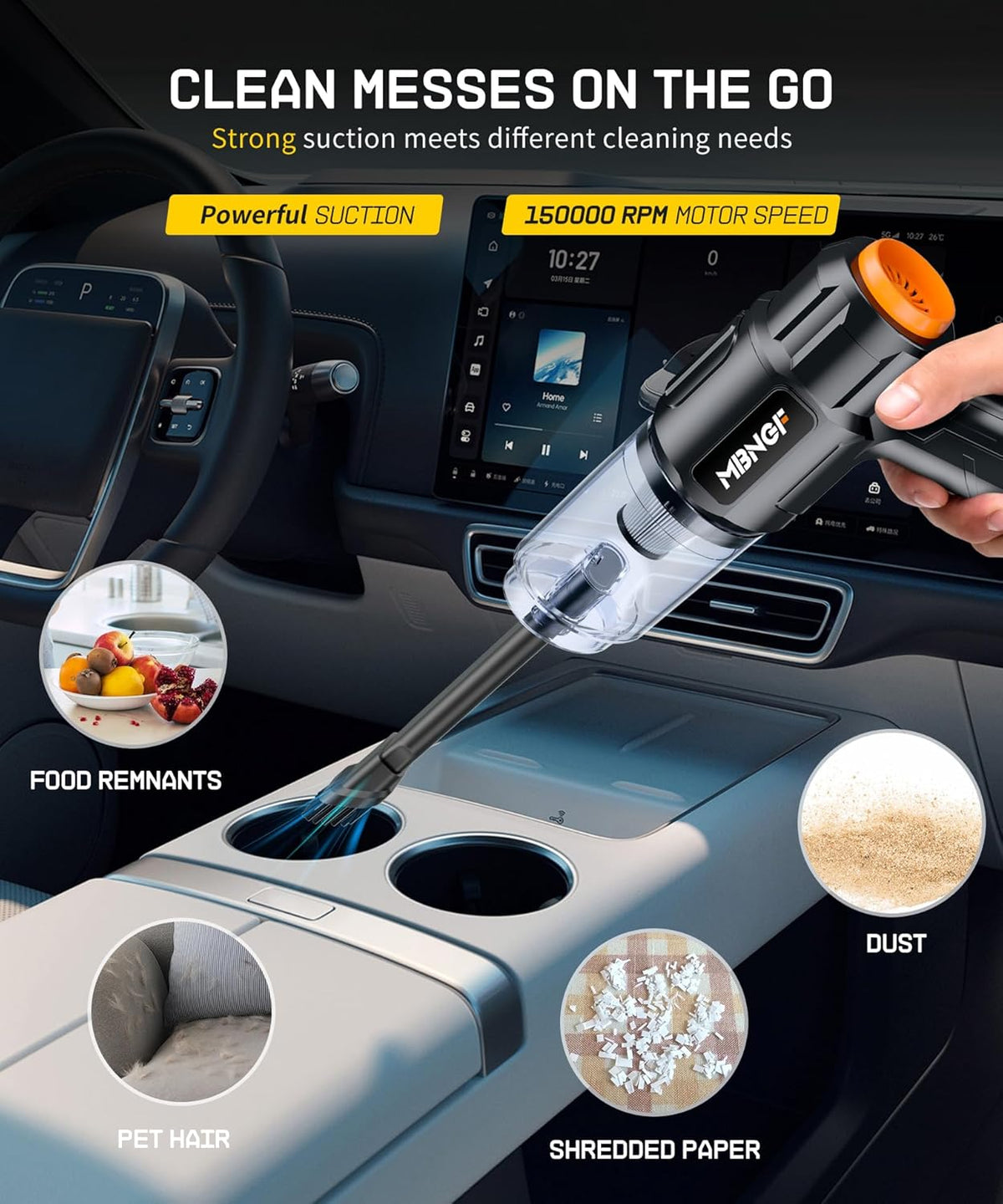 Car Vacuum Portable Cordless, High Power Suction & Blower, Handheld Vacuum Cleaner for Car, Home, Desktop, Keyboard,Birthday Gifts for Men Dad Husband(Jet Black)