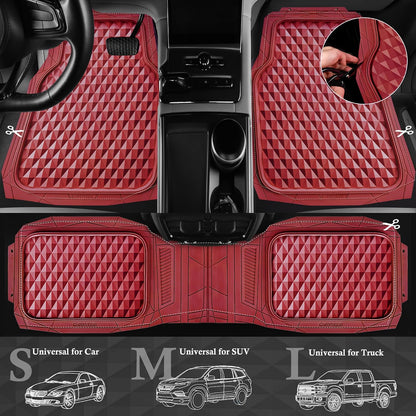 CAR PASS Heavy Duty Rubber Car Mats, Deep Dish All-Weather Floor Mat for Car Full Set Durable Anti-Slip 3D Rhombus Waterproof Trim to Fit Liner Universal Fit Automotive,Sedan,SUV,Truck, 3 Piece Black