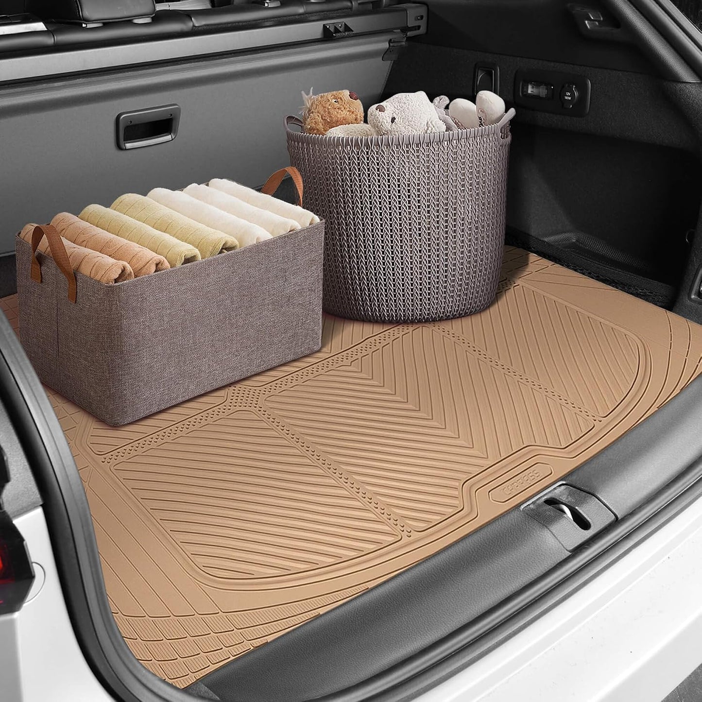 CAR PASS Rubber Floor Mats, All Weather Full Set 4-Piece, Waterproof Automotive Mats Trim to Fit Most Cars Sedans SUVs Vans, Heavy Duty Anti-Slip Easy Clean, All Black