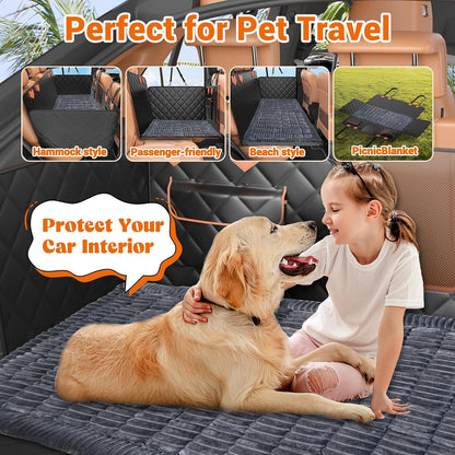 IJVAE Dog Seat Cover for Back Seat, Hard Bottom Back Seat Extender Holds 500 lbs, Waterproof & Nonslip Car Hammock for Large Pets, Comfortable Travel Seat Protector for SUV and Sedan
