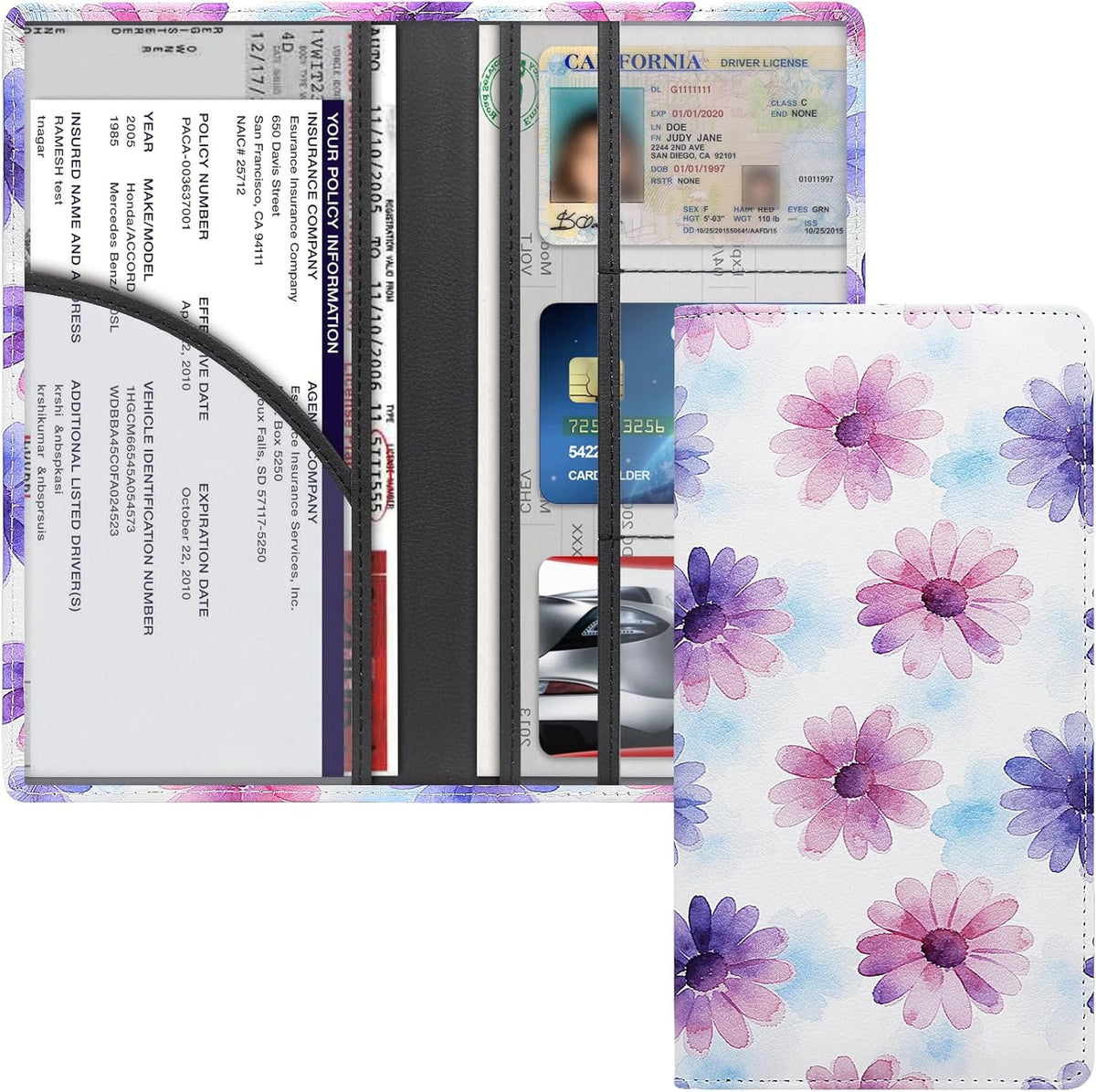 LumiMokki Premium Car Registration & Insurance Card Holder with Magnetic Shut, Vehicle Glove Box Car Organizer - For Documents, Cards, License (Black)