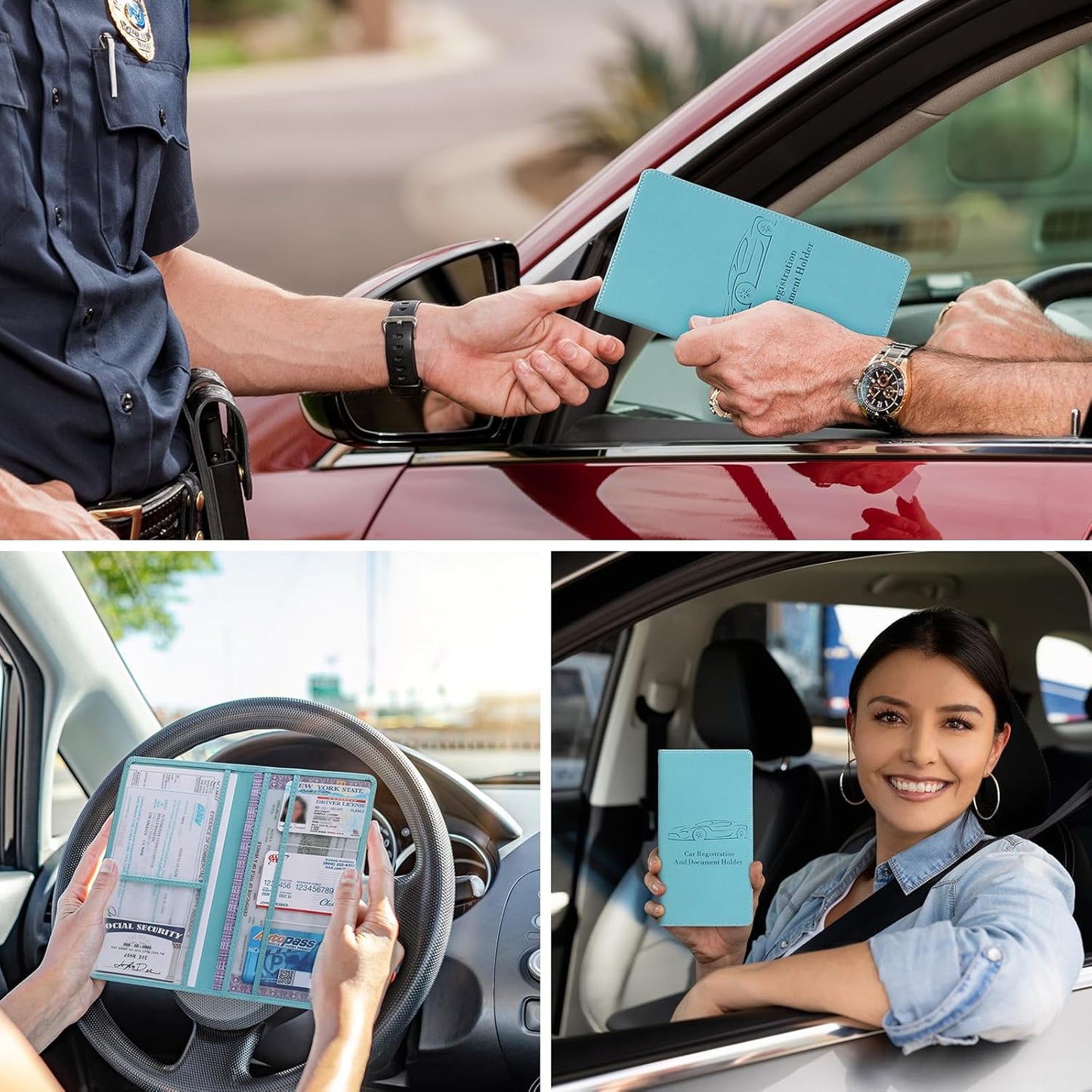 Car Registration and Insurance Card Holder for Women Men, Orange Glove Box Paperwork Organizer with Magnetic Buckle for Easy Access and Protect Documents and Various Cards in Vehicle
