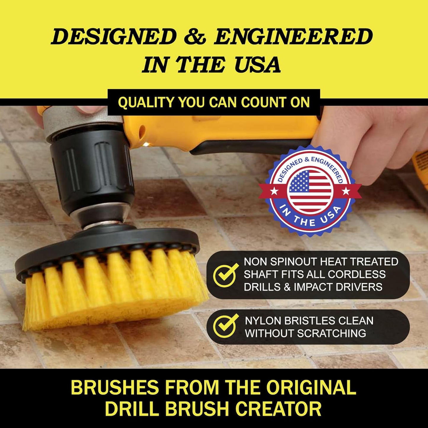 Drillbrush Car Detailing Kit | Drill Brush Set – Soft Bristle Power Scrubber Attachments for Cleaning Car Interior, Upholstery, Carpet, Seats, Wheels, Rims, Dash, Console, and Trim - Nylon Scrub Brush