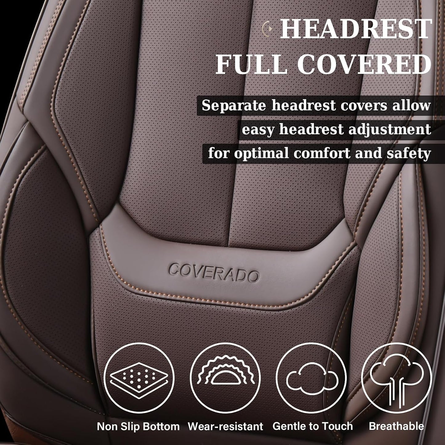 Coverado Seat Covers Full Set, Black Seat Covers for Cars 5 Seats, Car Seat Protector, Waterproof Nappa Leather Car Seat Cushion, Front and Rear Car Seat Cover Fit for Most Sedans SUV Pick-up Truck - Colors B