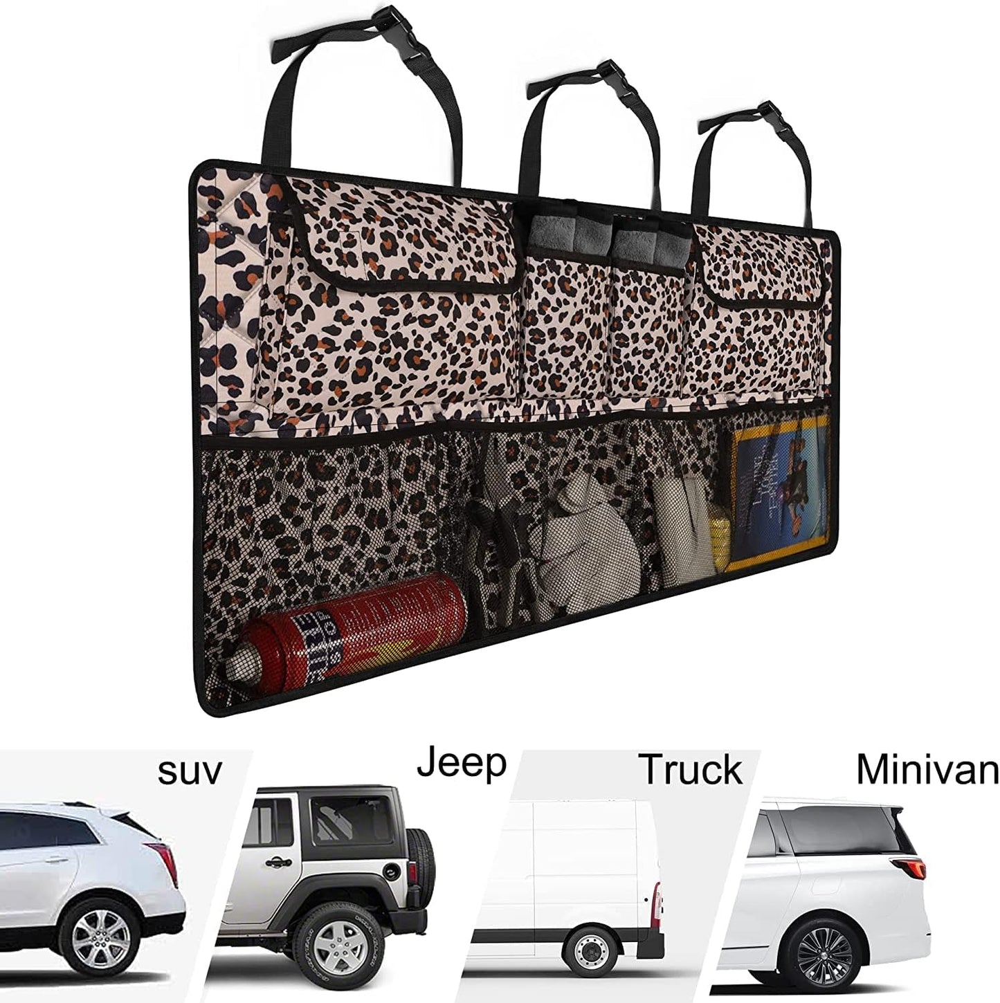 Femuar Car Trunk Organizer, Large Capacity Backseat Trunk Organizer (42"*18"), Collapsible Car Storage Bag with 8 Pockets, SUV/MPV/Truck - Black