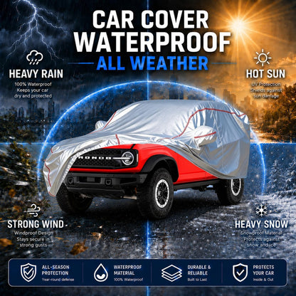 Car Cover for Sedan, Waterproof All Weather Heavy Duty, 360° Underbody Wrap Windproof Design, Quick Install Outdoor Vehicle Cover, Fits 186-193 in