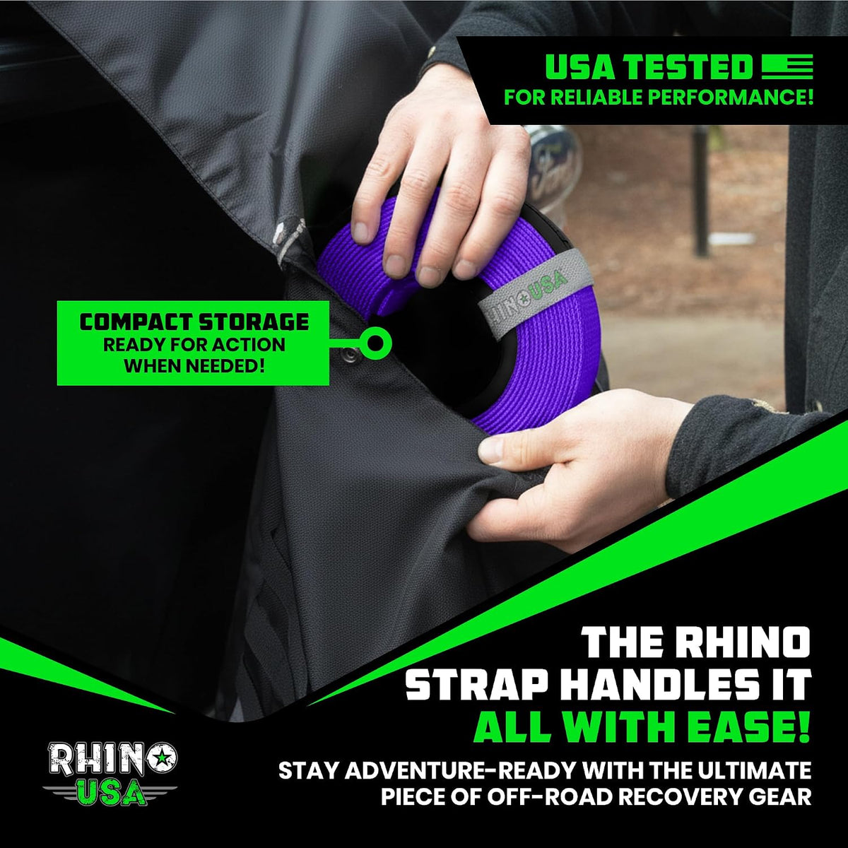 Rhino USA Recovery Tow Strap (3" x 20') - 31,518lb Break Strength - Emergency Recovery Strap Tow Rope for Truck, UTV, ATV & More - Heavy Duty Towing Strap for Offroad 4x4 Use - Compatible with Jeep