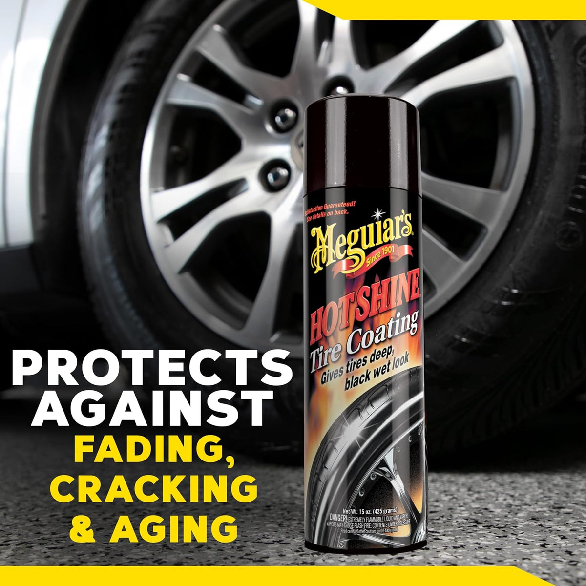 Meguiar's Hot Shine High Gloss Tire Coating - Get Long-Lasting Tire Protection and Glossy Tires with a Wet Look Shine, 3 Pack of 15 Oz Aerosol Cans