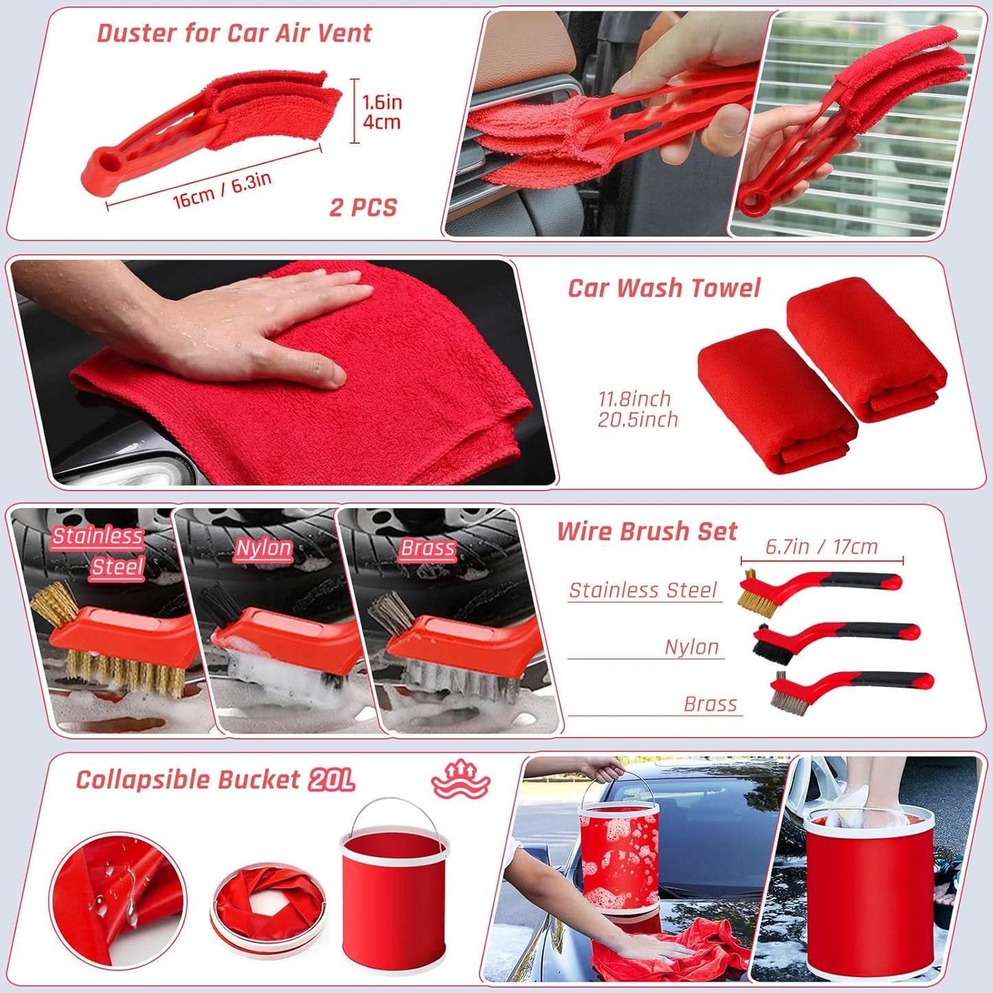 34PCS Car Detailing Brush Set, Car Detailing Kit, Car Detailing Brushes, Car Cleaning Kit, Car Windshield Cleaning Tool, Professional Car Care kit - Car Wash Brush kit for Interior Exterior Wheels