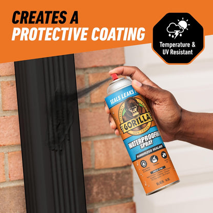 Gorilla Waterproofing Spray Clear, Flexible Rubberized Sealant Coating, Paintable UV Resistant, Seals Water Air Moisture, 14 oz (Pack of 1), for Roofs Gutters Skylights RVs Windows & More