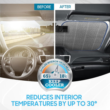 Iridescent Matte White Front Windshield Sunshade-Accordion Folding Auto Shade for Car Truck SUV-Blocks UV Rays Sun Visor Protector-Keeps Your Vehicle Cool- 58 x 27 in