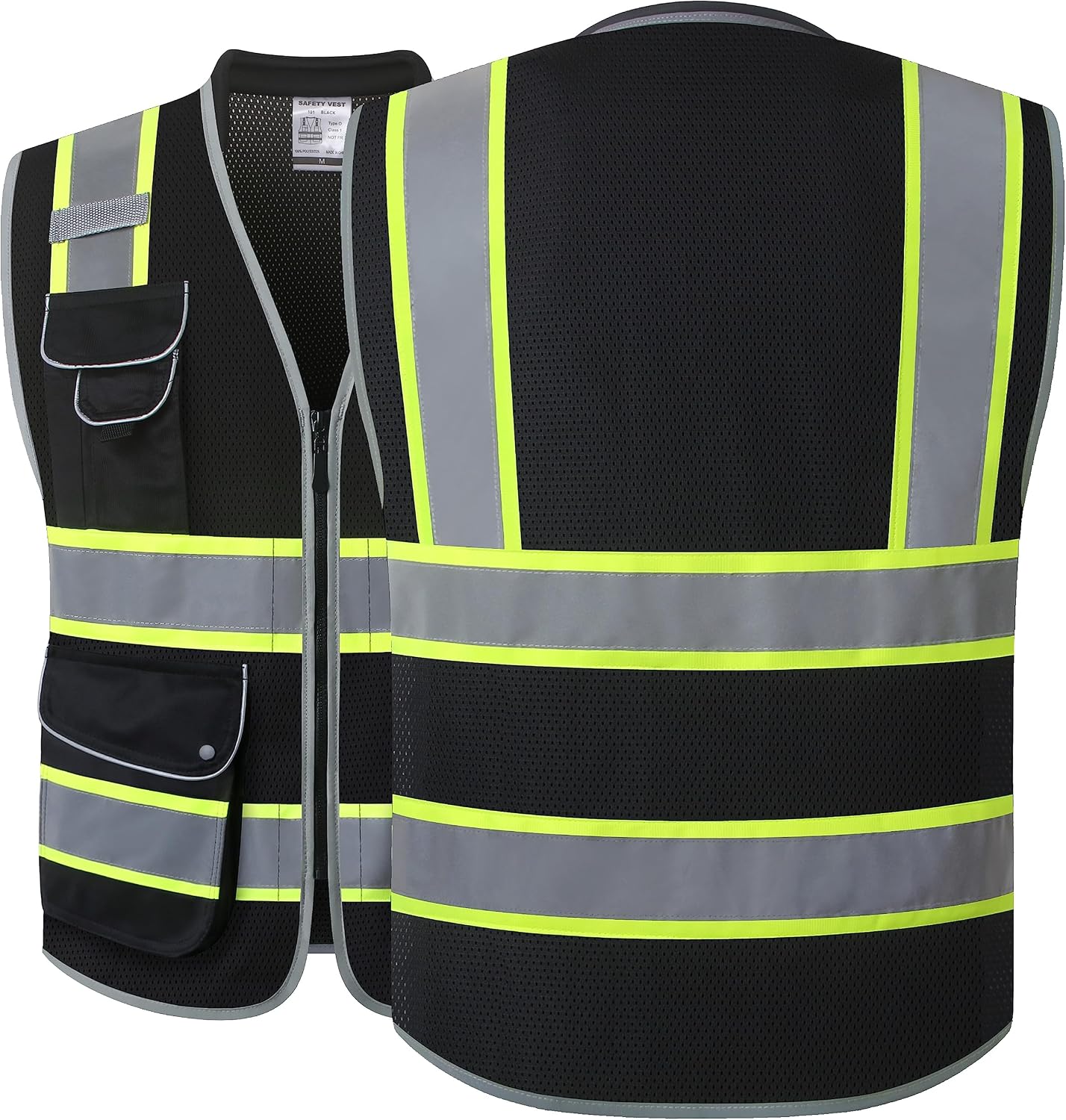JKSafety 9 Pockets Class 2 High Visibility Zipper Front Safety Vest With Reflective Strips,Meets ANSI/ISEA Standard (Large, 150-Yellow) - Colors B