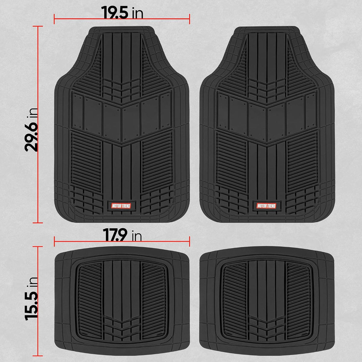 Motor Trend DualFlex™ Rubber Car Floor Mats All Weather Waterproof 4-Piece Sporty Two-Tone Design Car Mats Full Set - Universal Trim-to-Fit Floor Mats for Car, SUV, & Trucks - Car Carpet Protector