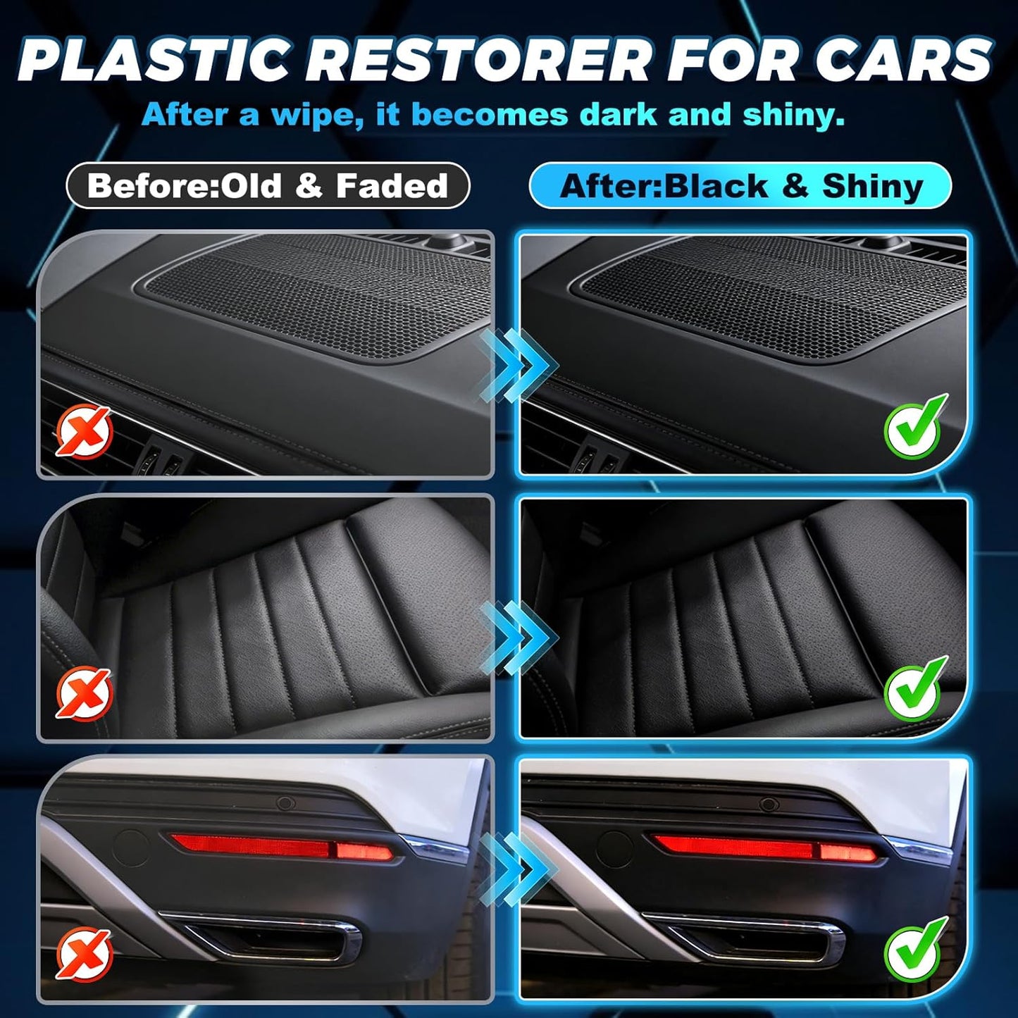 Plastic Restorer for Cars, Removes Yellowing & Dirt, Restores Shine & Gloss, Deep Nourishment & Long-Lasting Protection, Easy to Use, Affordable Automotive Plastic Care-150ml